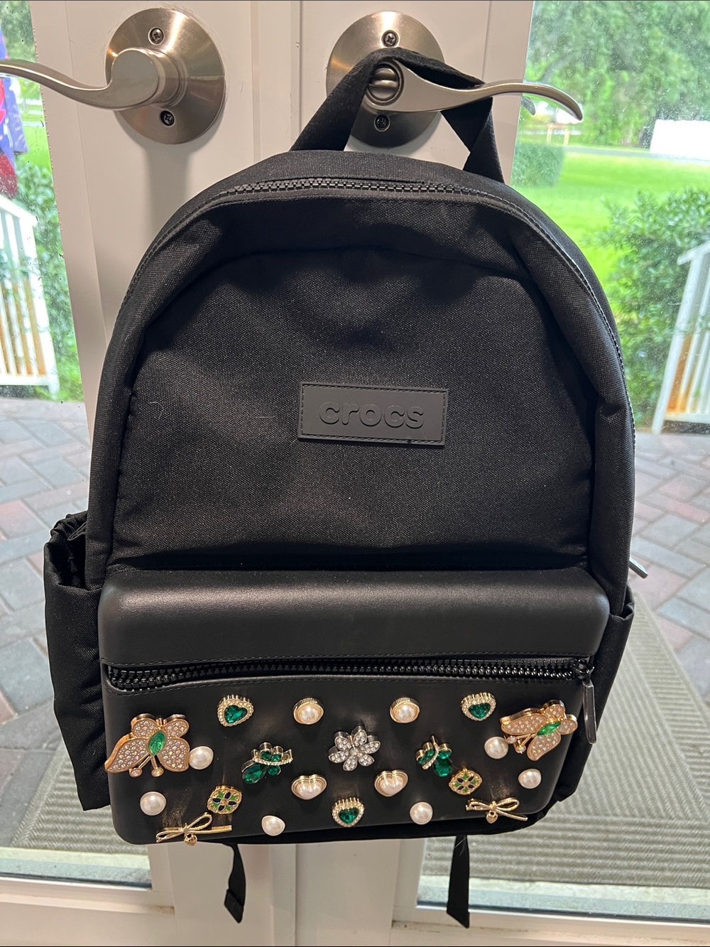 CROCS Black Mini Backpack with Jeweled Embellishments